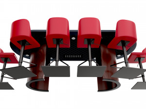Poker Table Rectangular Curved Corners Full Set with Chairs 3D Модель