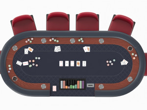 Poker Table Rectangular Curved Corners Full Set with Chairs 3D Модель
