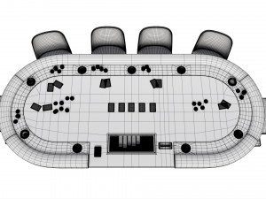 Poker Table Rectangular Curved Corners Full Set with Chairs 3D Модель