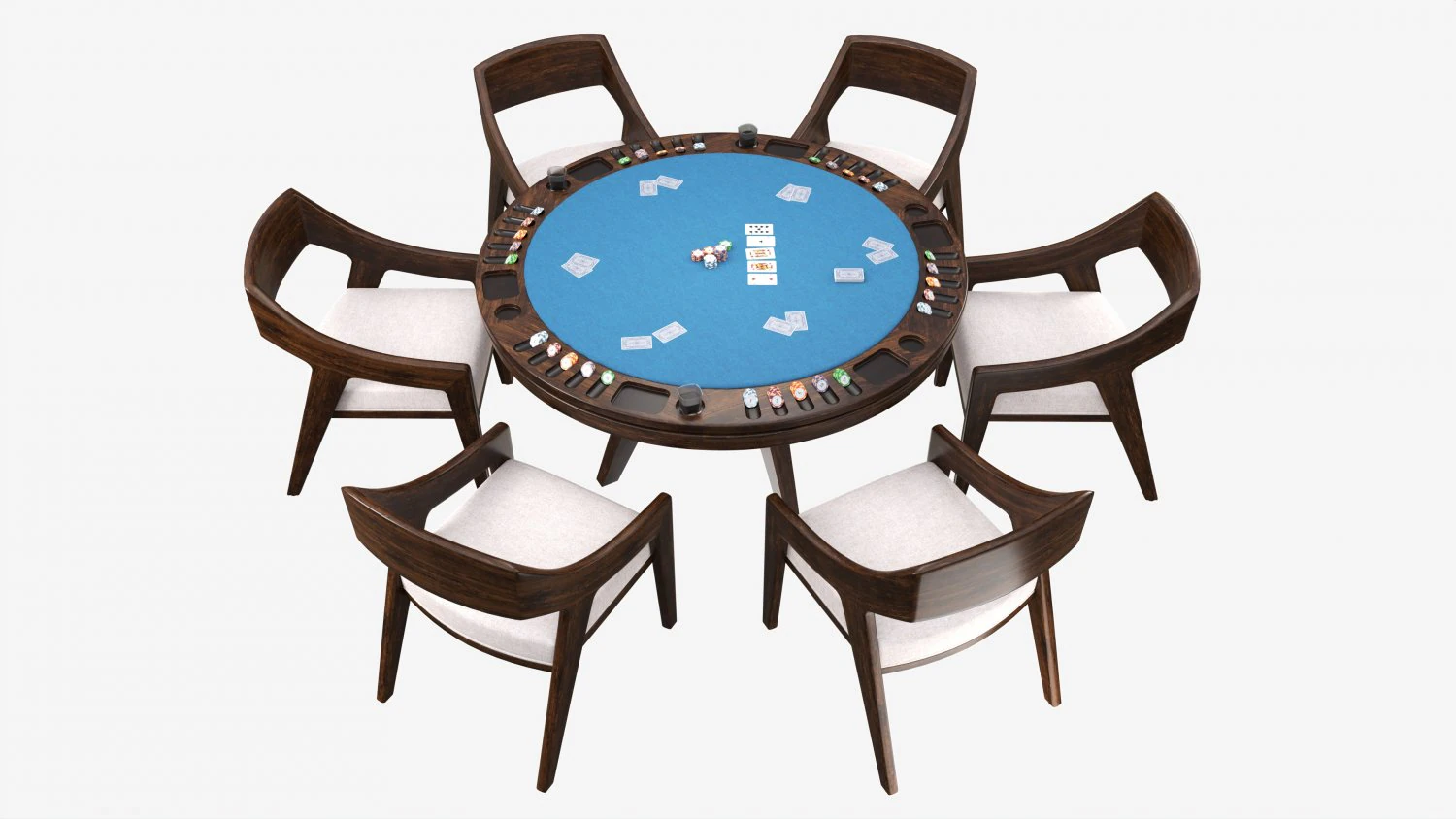 Poker Table Round with Chairs Full Set 3D Model .c4d .max .obj .3ds .fbx .stl .blend