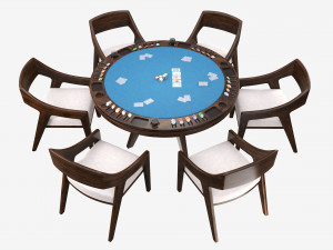 Poker Table Round with Chairs Full Set Modelo 3D