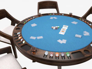 Poker Table Round with Chairs Full Set 3D Model