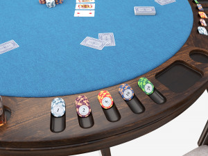 Poker Table Round with Chairs Full Set Model 3D