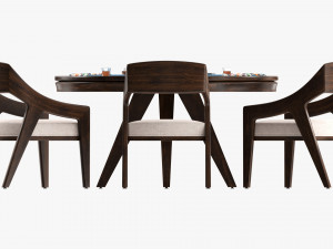 Poker Table Round with Chairs Full Set Model 3D