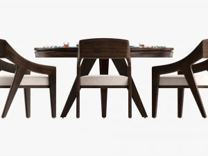 Poker Table Round with Chairs Full Set 3D Model