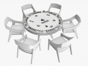 Poker Table Round with Chairs Full Set Model 3D