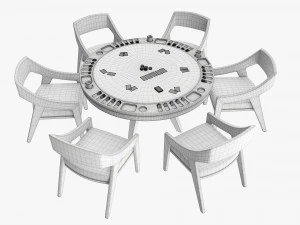 Poker Table Round with Chairs Full Set 3D Model