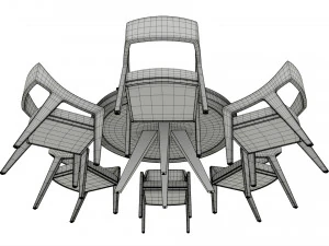 Poker Table Round with Chairs Full Set 3D Model