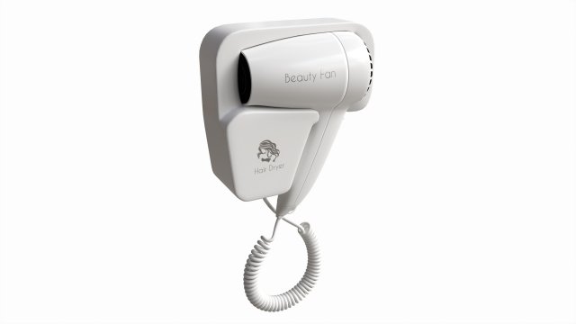 Wall Mount Compact Hair Dryer 3D Model .c4d .max .obj .3ds .fbx .stl .blend 