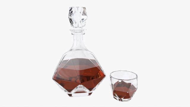 Whiskey Liquor Decanter with Glass 3D Модель .c4d .max .obj .3ds .fbx .stl .blend 