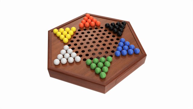 Chinese Checkers Wooden Board Table Game Unboxed 3D Модель .c4d .max .obj .3ds .fbx .stl .blend 