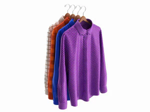 Pakaian Kemeja Formal Lengan Panjang Pria di Gantungan 2 Model 3D