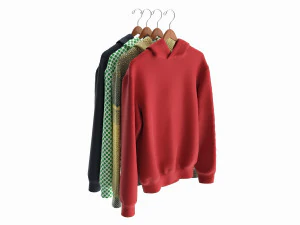 Pakaian Oversized Hoodies Lengan Panjang di Gantungan 1 Model 3D