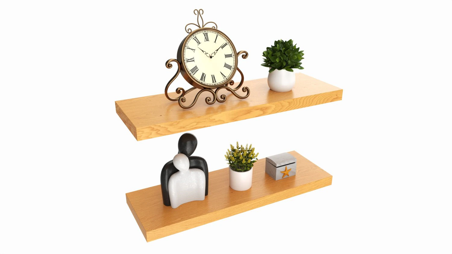 Floating Wooden Shelves with Decorations and Plants 3D Model .c4d .max .obj .3ds .fbx .stl .blend 