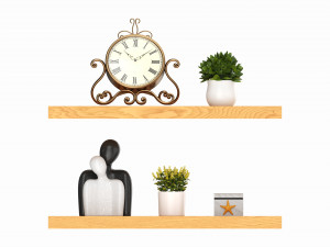 Floating Wooden Shelves with Decorations and Plants 3D 모델