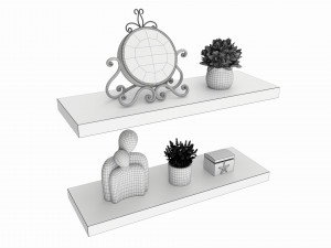 Floating Wooden Shelves with Decorations and Plants 3D 모델