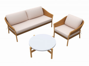 Outdoor set 2 seater sofa chair coffee table 02 3D Model