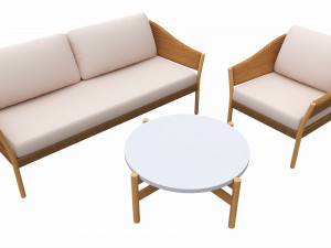 Outdoor set 2 seater sofa chair coffee table 02 3D 模型