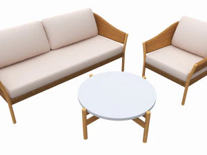 Outdoor set 2 seater sofa chair coffee table 02 3D Model