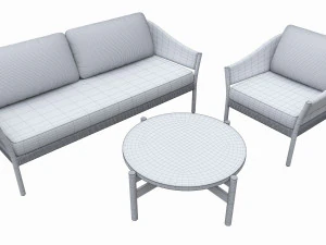 Outdoor set 2 seater sofa chair coffee table 02 3D Model