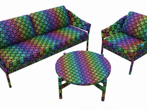 Outdoor set 2 seater sofa chair coffee table 02 3D Model