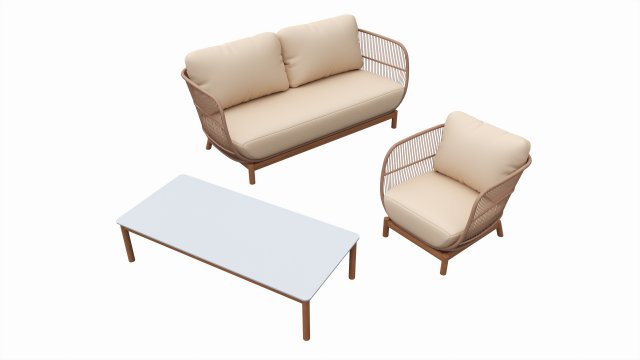 Outdoor set 3 seater sofa chair coffee table 01 3D Model .c4d .max .obj .3ds .fbx .stl .blend 