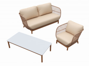 Outdoor set 3 seater sofa chair coffee table 01 Modelo 3D