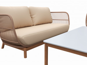 Outdoor set 3 seater sofa chair coffee table 01 3D Model