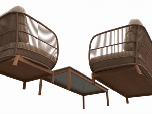 Outdoor set 3 seater sofa chair coffee table 01 3D Model