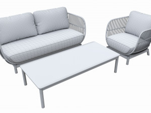 Outdoor set 3 seater sofa chair coffee table 01 3D Model