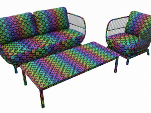 Outdoor set 3 seater sofa chair coffee table 01 3D Model