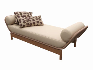 Houten ligstoel voor buiten met kussens 01 3D Model