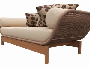 Espregui&ccedil;adeira de madeira para exterior com almofadas 01 Modelo 3D