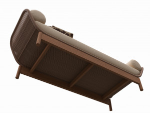 Outdoor wood sun lounger with cushions 01 Model 3D