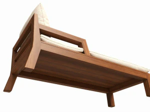 Outdoor wood sun lounger with cushions 02 3D Model