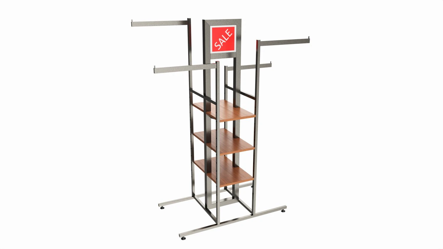 Store 4-way Square Tube Clothing Rack 3D Model .c4d .max .obj .3ds .fbx .stl .blend 