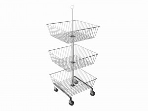 Store Wire Square Baskets 3-tier on Wheels 3D Model