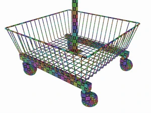 Store Wire Square Baskets 3-tier on Wheels 3D Model