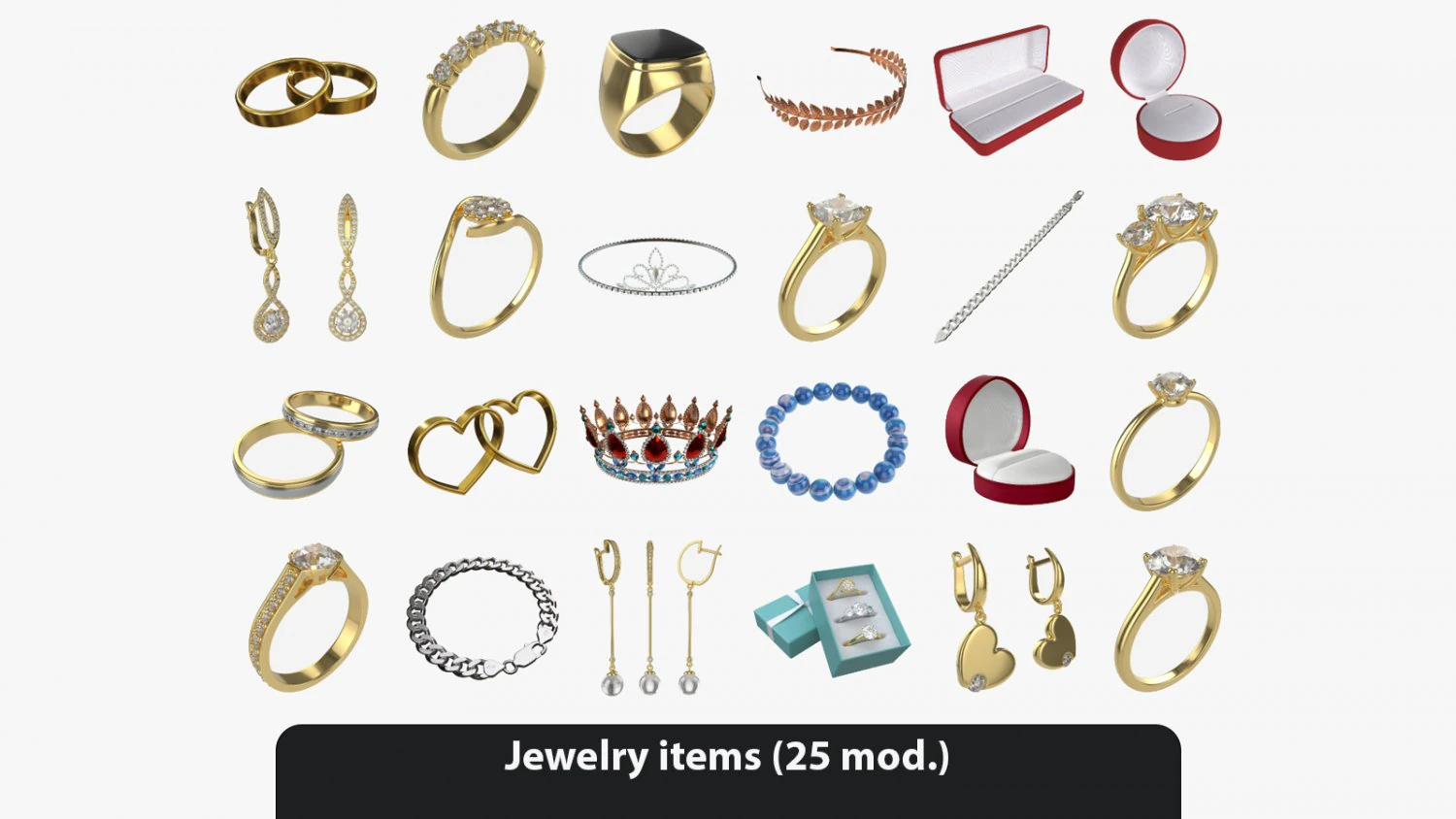 Jewelry items 3D Model .c4d .max .obj .3ds .fbx .stl .blend 