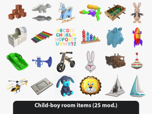 Child-boy room items Model 3D