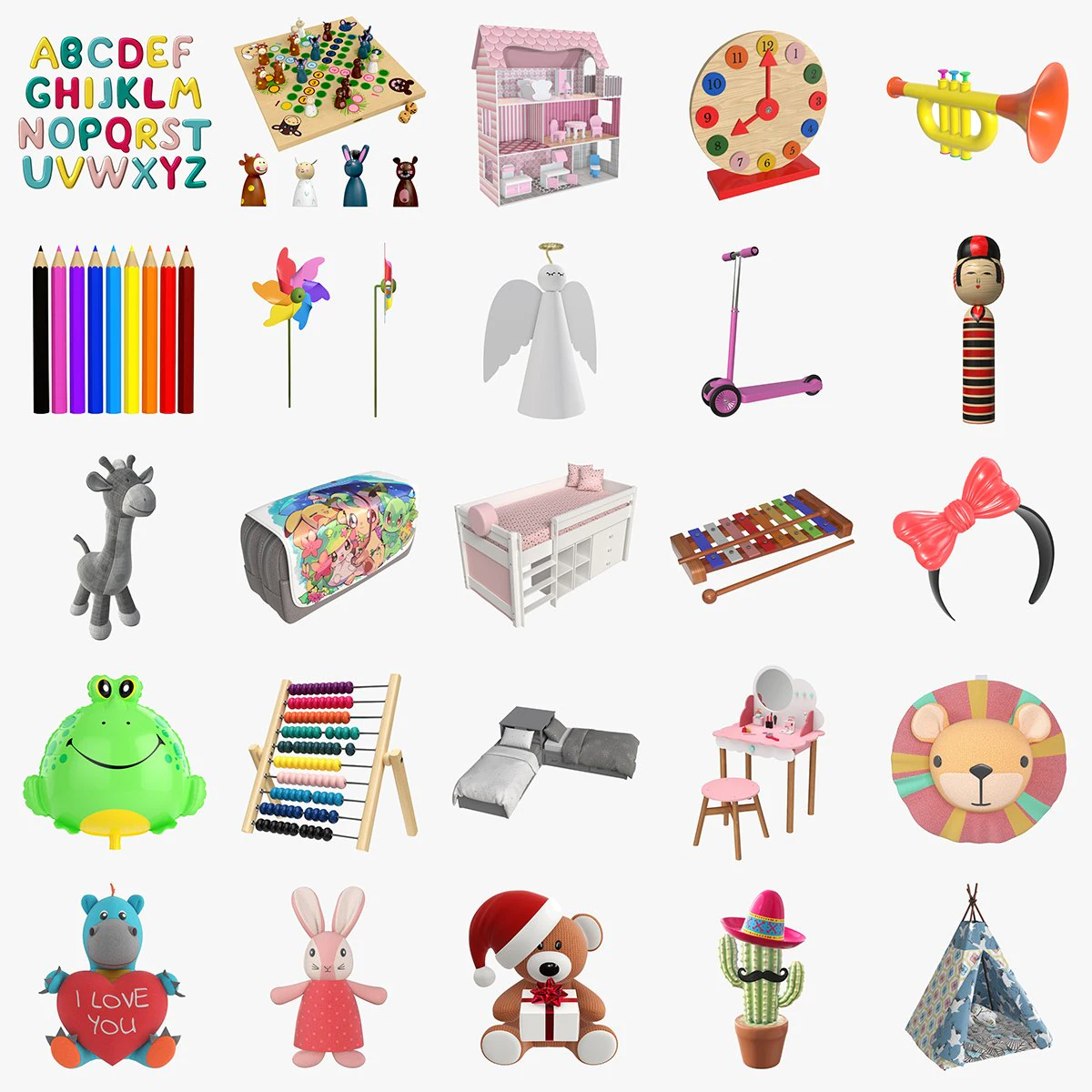 Child-girl room items 3D Model .c4d .max .obj .3ds .fbx .stl .blend 