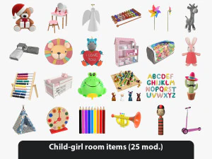 Child-girl room items 3D Model