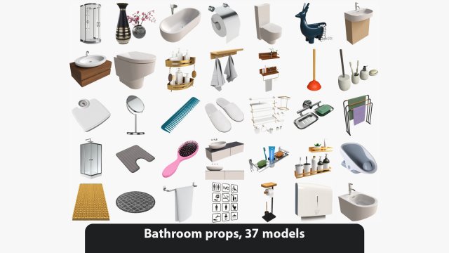Bathroom items 3D Model .c4d .max .obj .3ds .fbx .stl .blend 