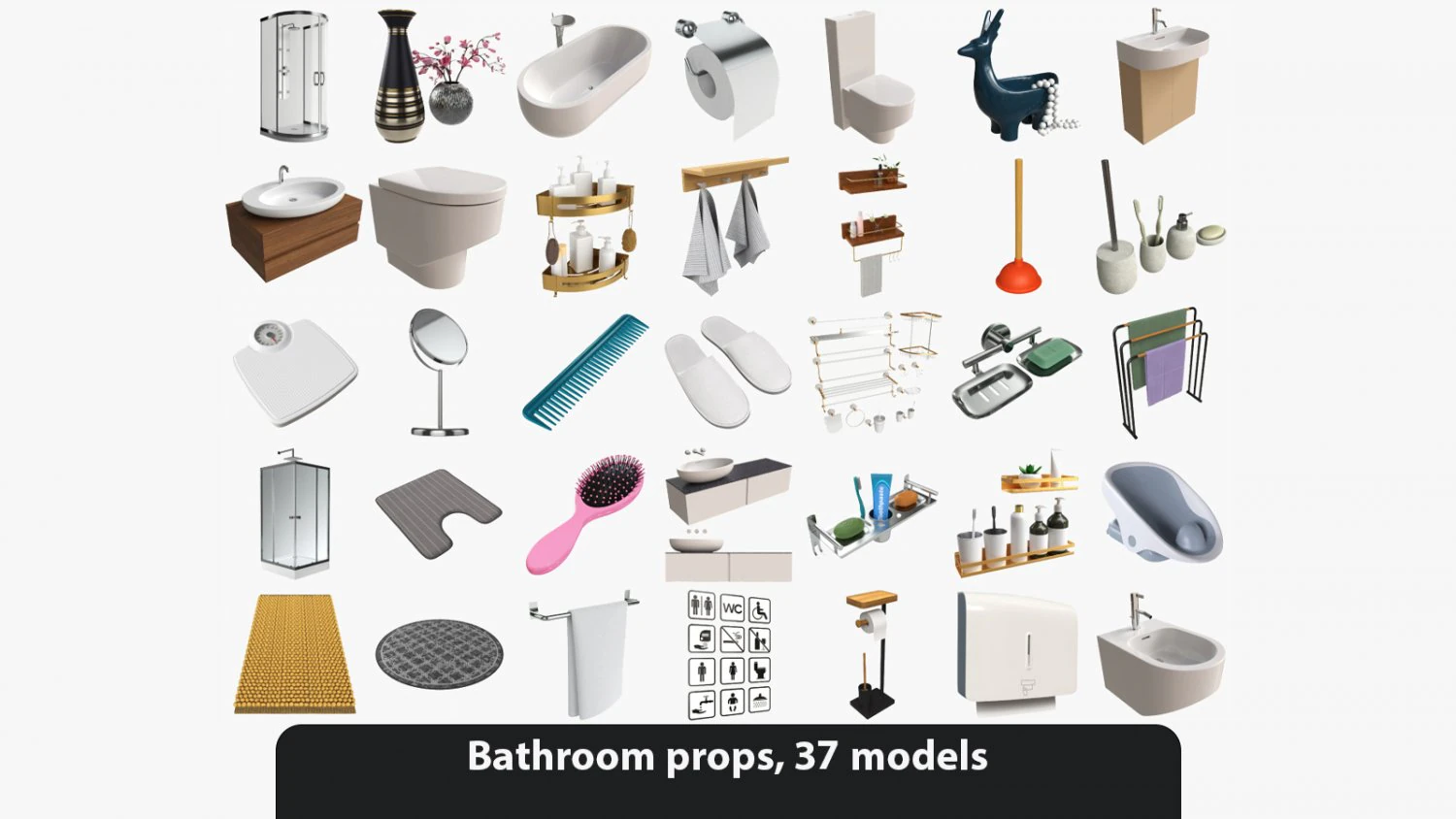 Bathroom items 3D Model .c4d .max .obj .3ds .fbx .stl .blend 