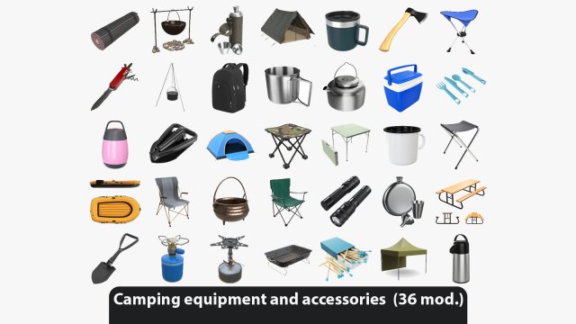 Camping equipment and accessories 3D 模型 .c4d .max .obj .3ds .fbx .stl .blend 