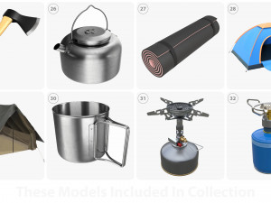Camping equipment and accessories 3D 模型