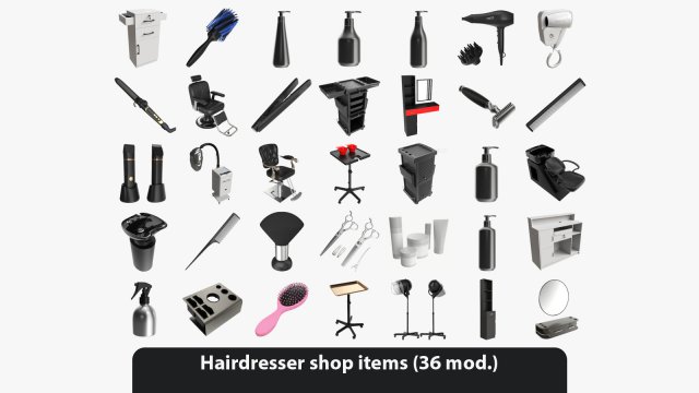 Hairdresser shop items 3D-Modell .c4d .max .obj .3ds .fbx .stl .blend 