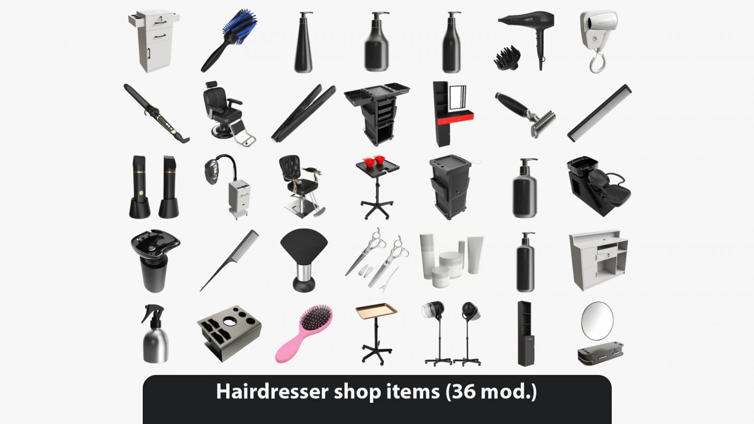 Hairdresser shop items 3D Model .c4d .max .obj .3ds .fbx .stl .blend 