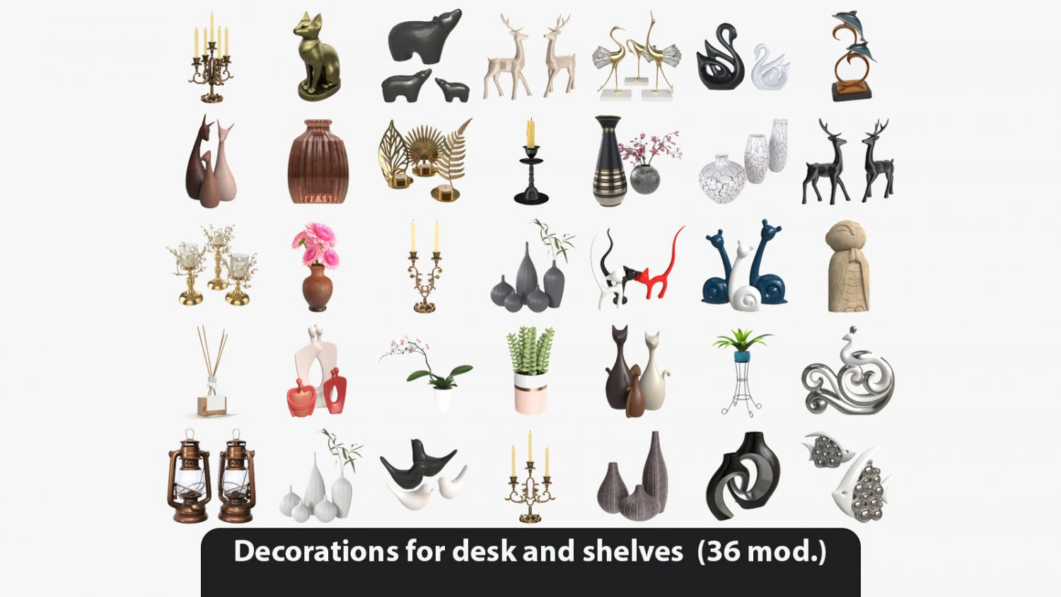 Decorations for desk and shelves 3D Model .c4d .max .obj .3ds .fbx .stl .blend 