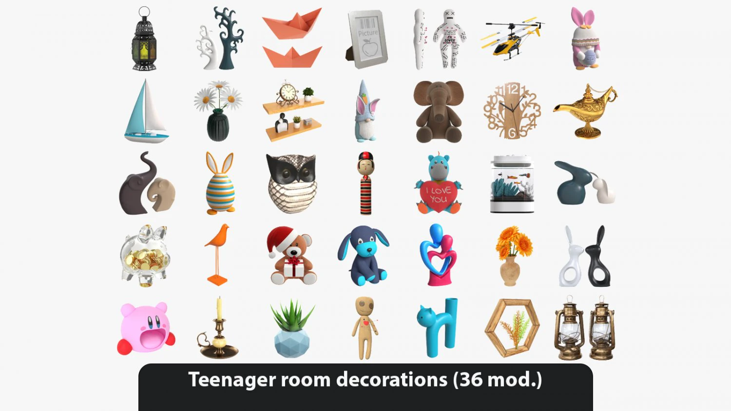 Teenager room decorations 3D Model .c4d .max .obj .3ds .fbx .stl .blend 